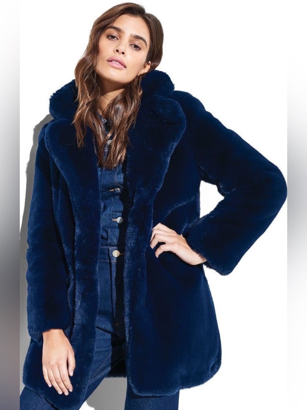 Oversize Freed Fur Coat - Navy Blue